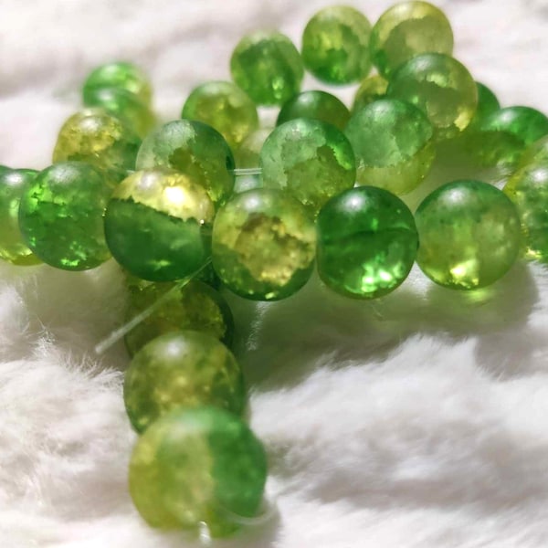 Duo Shades of Green 10mm Gemstone Style Glass Round Beads, 1 full strand, DIY jewelry supply, beading, crafting, jewelry design supply, OOAK
