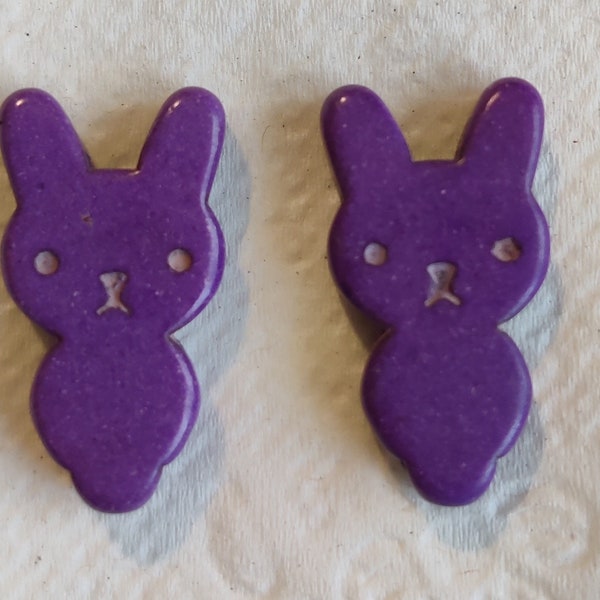 Cute 28mm dyed howlite stone bunny rabbit focal bead or pendant, purple, pair of 2, jewelry making supply, crafting, beading, kids crafts