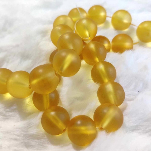 12mm Dandelion Yellow Frosted Sea Glass style Beads, Full Strand, DIY jewelry supply, Beading, Jewelry Design, Crafting, Summertime, Spring