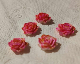 10mm pink and yellow rose flat-back cabochon, set of 10, crafting supply, jewlery making supply, scrapbooking, card making supply, versatile