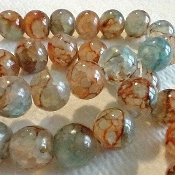 Gorgeous Orange and Teal  Gemstone style 10mm beads, Full strand, OOAK, Unique, jewelry making supply, crafting supply, jewelry design