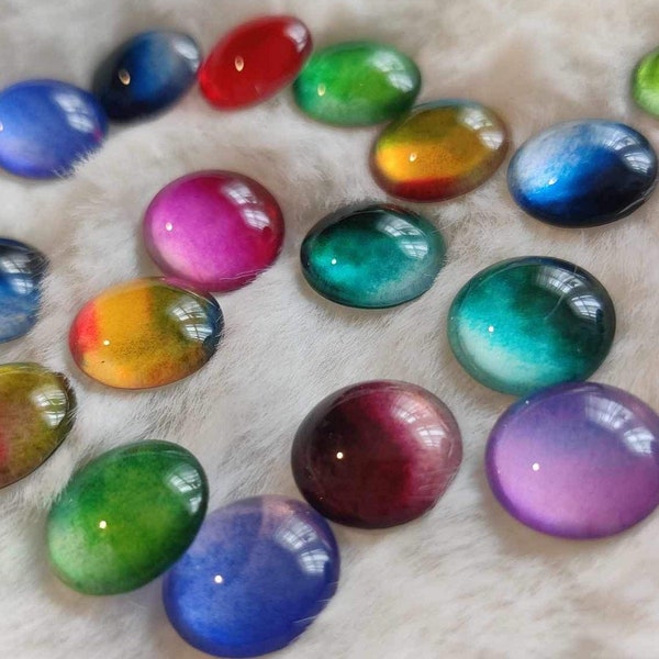 Vibrant Colorful multicolored Flat Backed Glass Domed Cabochon, 10mm, Lot of 10, DIY craft supply, jewelry design, jewelry making, scrapbook