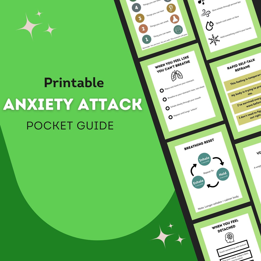 Printable Mental Health Cards: Anxiety Attack Pocket Guides (green) - Etsy