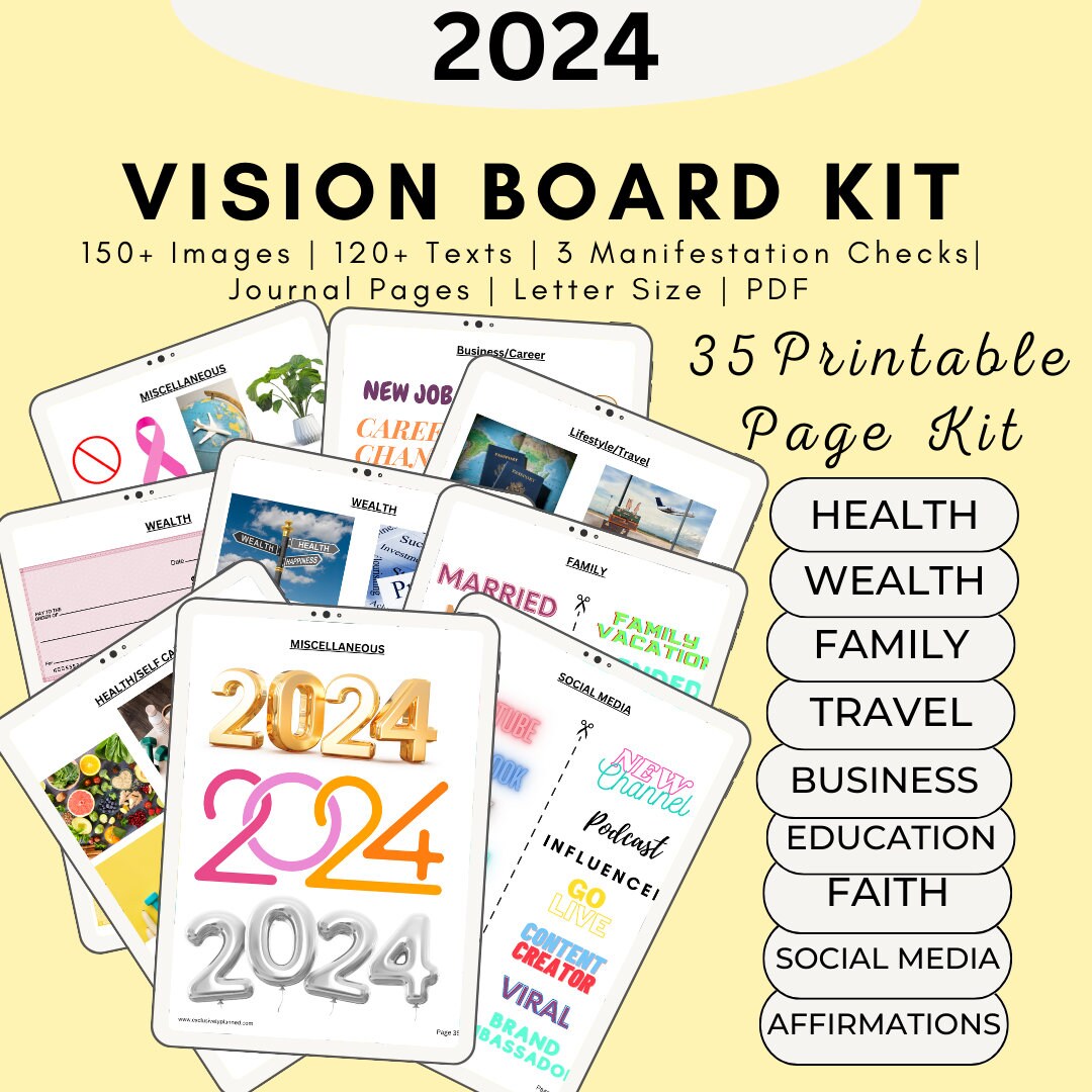 2024 Vision Board Printables Vision Board Kit Dream Board Manifestation ...