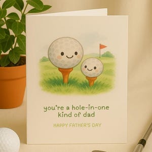 Je bent een hole-in-One Vaderdagkaart | Vaderdagkaart met golfthema | 5 x 7 opvouwbare Vaderdagkaart | Digitale woordspelingkaart direct downloaden