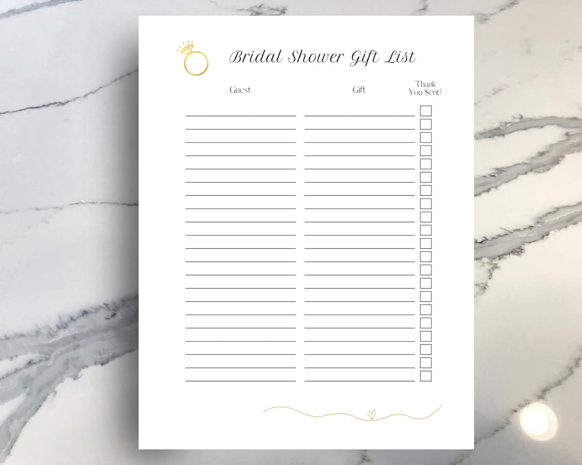 Printable Bridal Shower Gift List Digital Download, Thank You Tracker ...
