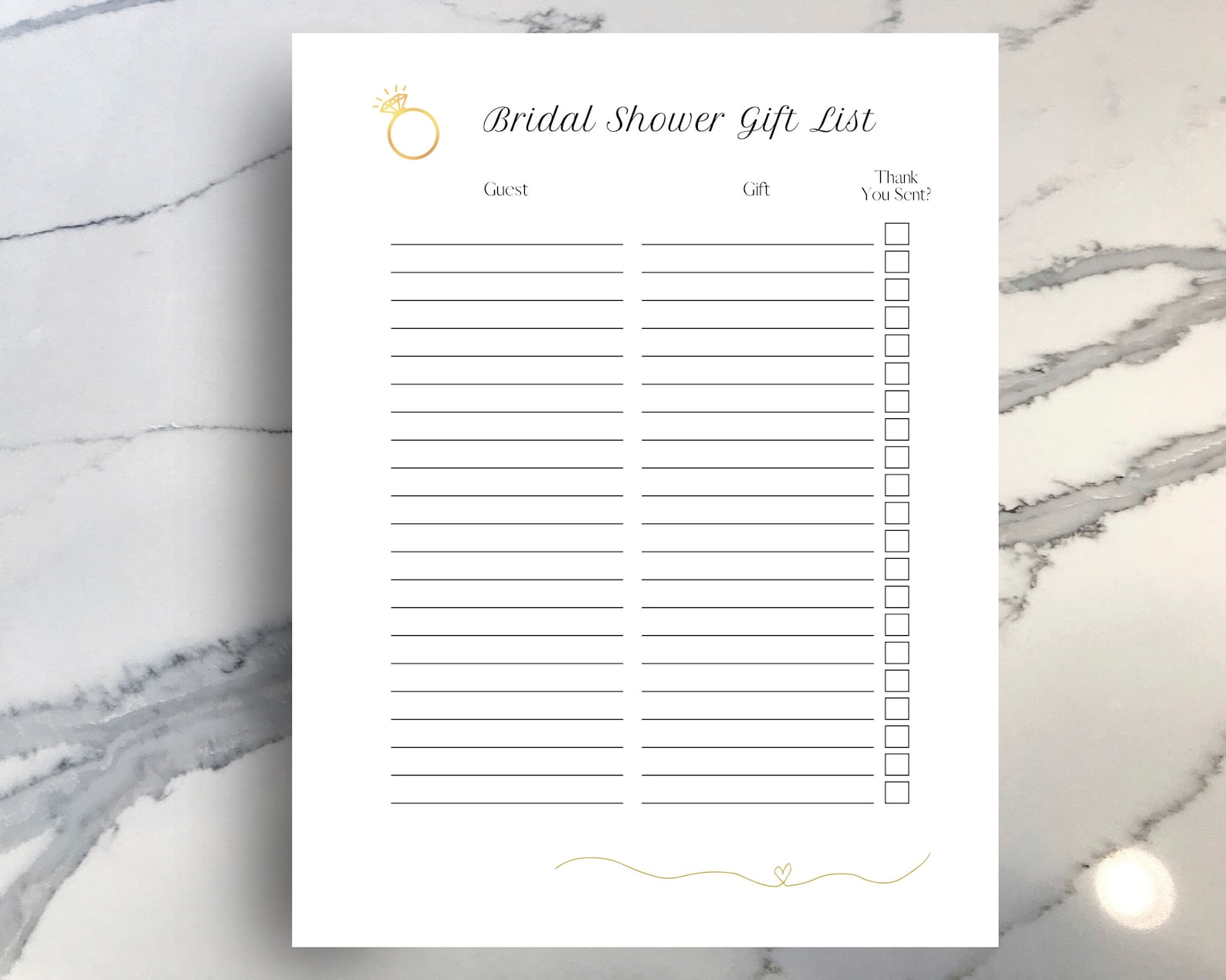 Printable Bridal Shower Gift List Digital Download, Thank You Tracker ...