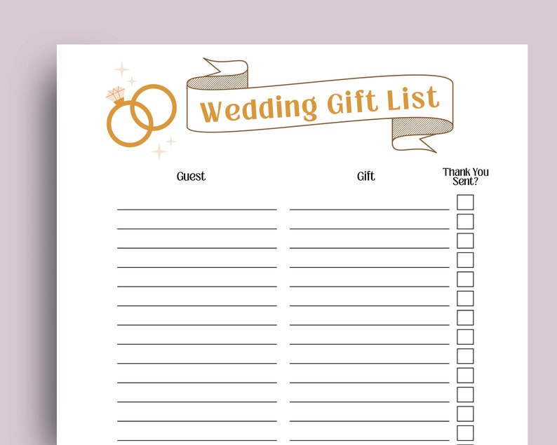 Printable Wedding Gift Checklist, Thank You Tracker, Wedding Thank You Card List - Etsy