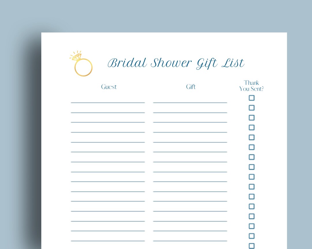 Printable Bridal Shower Gift List Digital Download Thank You - Etsy