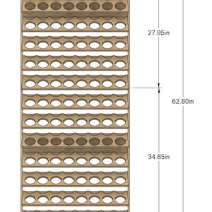 May include: A wooden wine rack with 10 rows of 6 bottle slots, measuring 27.55 inches wide, 34.85 inches deep, and 62.80 inches tall.