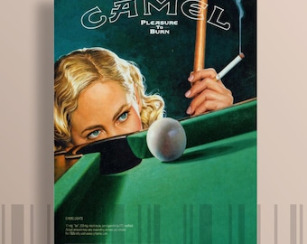 Retro Camel Cigarette Billiards Poster Matte Vertical Poster, Unframed Shipped