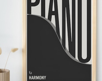 Piano Wall Art Printable – Minimalist Black & White Poster, Music Room Decor, Grand Piano Digital Download, Custom Sizing, All Sizes