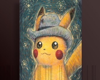 Pikachu Van Gogh Art, Starry Night Anime Wall Art, Cute Pokémon Painting Style, Instant Download JPG, Pokemon Poster