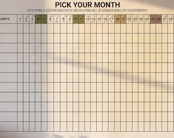 Monthly Custom Habit Tracker Wall Planner 36x24 – Large Yearly Habit Tracker, Fully Customizable Monthly Planner, Minimalist Wall Calendar