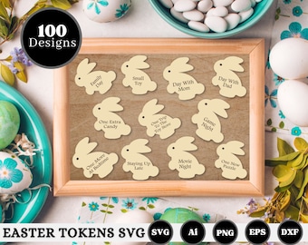 Easter Tokens SVG, Redeemable Easter Token SVG, Easter Egg Tokens Svg, Easter Egg filler Svg, Bunny Shaped, Kids SVG Laser File