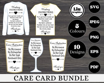Pflege Karte Bundle, druckbare Tasse, Shirt, Becher, Becher, Pflegeanleitung, Vinyl Aufkleber Waschanleitung, digitale Sublimation Aufkleber