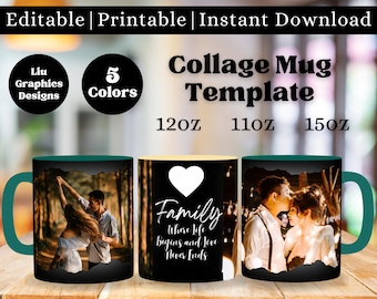Photo Collage Mug, Family Photo Template For Mug , Photo Collage canva Template, Family Photo Collage Template