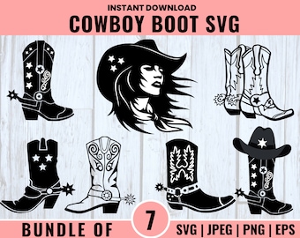 Cowboy Boot & Hat SVG Bundle, Cowgirl Boots Svg, Western Boots Svg, country boots svg
