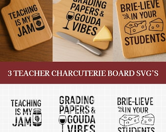 Teacher Charcuterie Board SVG Bundle | Funny Cheese Board Laser File for Cricut, Glowforge | Teacher Gift SVG for Cutting  Printing