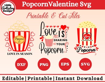 Popcorn Valentine SVG, Popcorn Gift Tag, Popcorn Svg, , Popcorn Valentine, Popcorn Png, Printable Popcorn, Valentine Favor