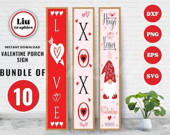 Valentine Porch Sign SVG Bundle, Hearts Sign SVG, Welcome SVG, Valentines vertical welcome porch sign svg, Love Welcome sign svg