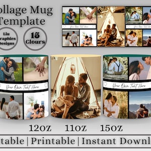 Plantilla de collage de fotos para taza, plantilla de collage de fotos familiares, plantilla digital para sublimación en tazas, plantilla de diseño de tazas