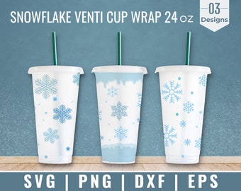 Snowflakes SVG Wrap, Venti No Hole Svg, 24oz Snowflake Svg, Cup Wrap, Snowflakes Png, Snowflakes Svg, Snowflakes Pattern