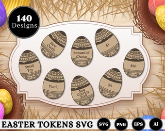Easter Tokens SVG, Bunny Shaped, Redeemable Easter Token svg, Easter Egg Tokens SVG, Kids SVG Laser File, Easter Coin svg