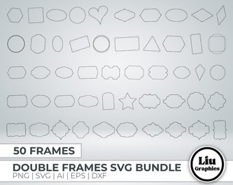 Double Frame Svg, Square Frame Bundle, Circle Frame, Rectangle, Oval, Doodle, Double Border, Vintage Frames Svg, Instant Download