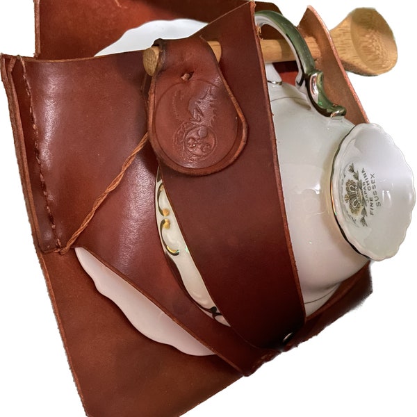 Shiny Gold Teacup Holster with Gold and Orange Teacup and Saucer