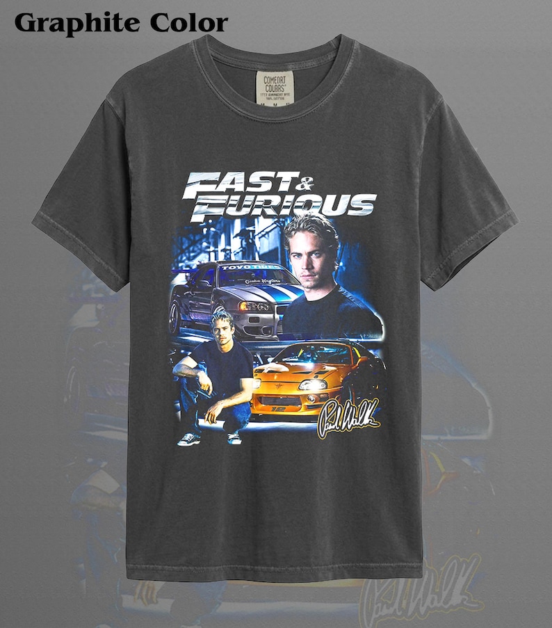 Fast & Furious Paul Walker Tshirt - Fast and Furious Movie Tee - Fast and Furious Merch - Paul Walker Shirt ID Graphite