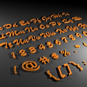 Fuente Brush Script: Descarga digital de letras, números, símbolos y archivos STL de alta calidad para impresión 3D y CNC.