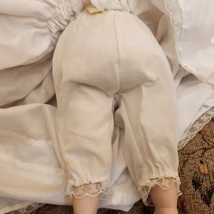 Vintage White Christening Gown Baby Porcelain Doll with Blue Eye just over 13 inches tall with an additional 8 inches of Gown image 7