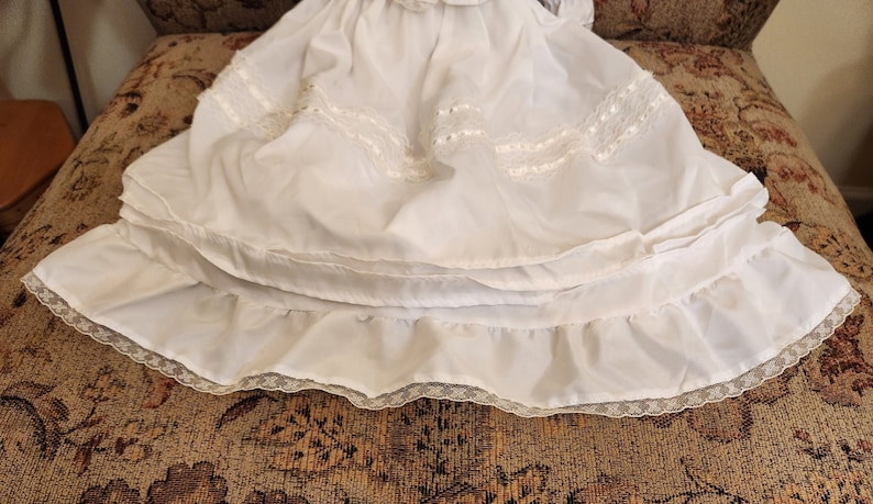 Vintage White Christening Gown Baby Porcelain Doll with Blue Eye just over 13 inches tall with an additional 8 inches of Gown image 10