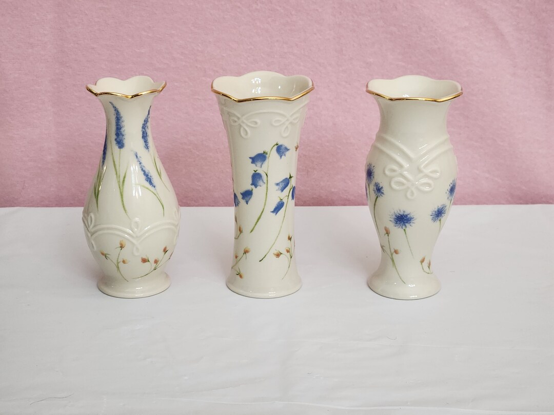 Vintage Lenox Bud Vase With Blue Flowers With 24k Gold Trim Etsy