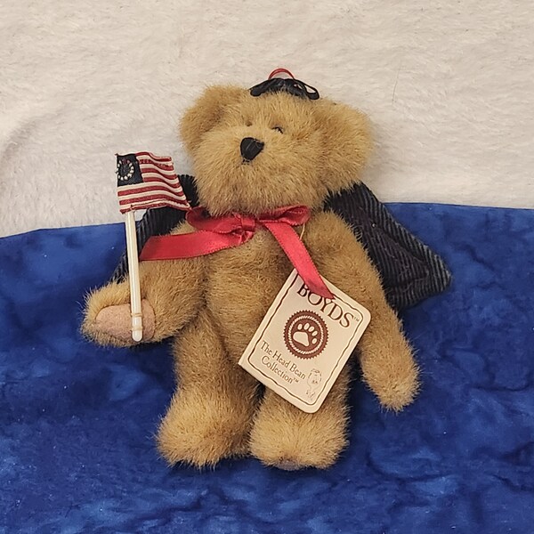 Boyds 4th of July Brown Plush Jointed Angel Bear with American Colony Flag HB Heirloom Series Named Freedom Ornament