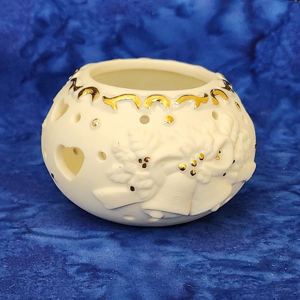 Vintage White and Gold Trimmed Tealight Candle Holder