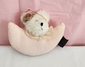 Vintage Boyds Bear Collection Bear Head on a Pink Moon Pillow Ornament