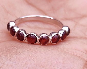 Garnet Eternity Ring: Handmade 925 Sterling Silver Band