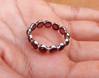 Garnet Full Eternity Ring: Handmade 925 Sterling Silver Band