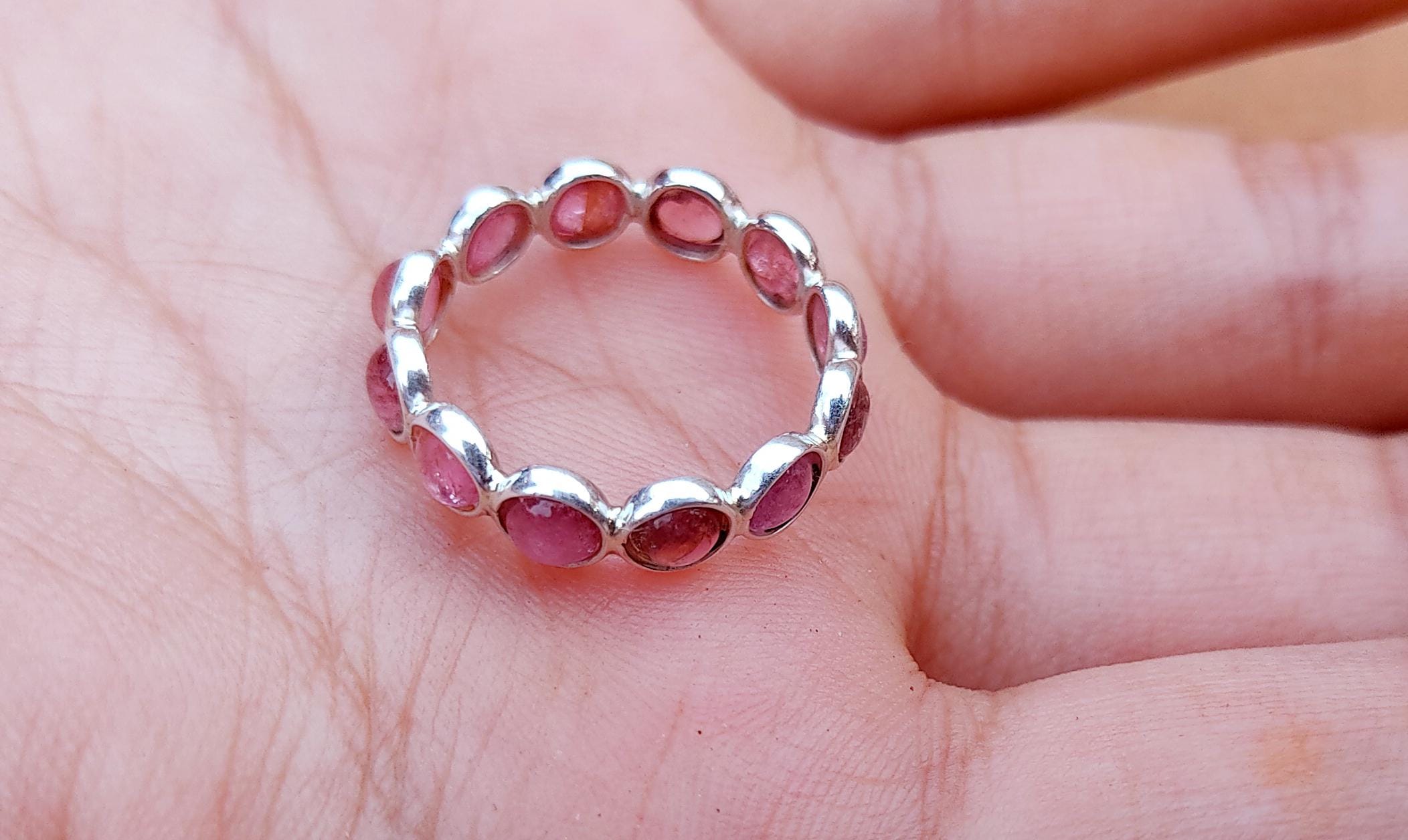 ピンクトルマリン フルエタニティリング：ハンドメイド 925 