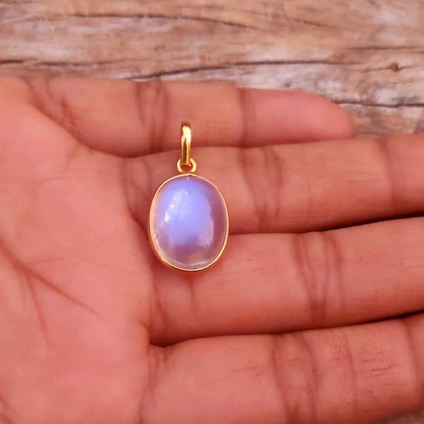 Handmade 18K Gold Rainbow Moonstone Pendant Charm