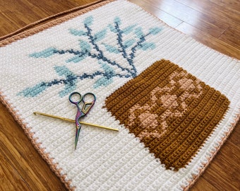 Blue Plant in Terracotta Crochet Pattern | PDF Download | Crochet Home Decor Pattern | Crochet Tapestry Pattern | Tapestry Crochet