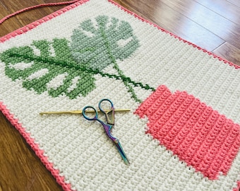 Monstera dans un motif de crochet suspendu au mur de vase | Téléchargement PDF | Modèle de décoration de maison au crochet | Motif de tapisserie au crochet | Crochet de tapisserie