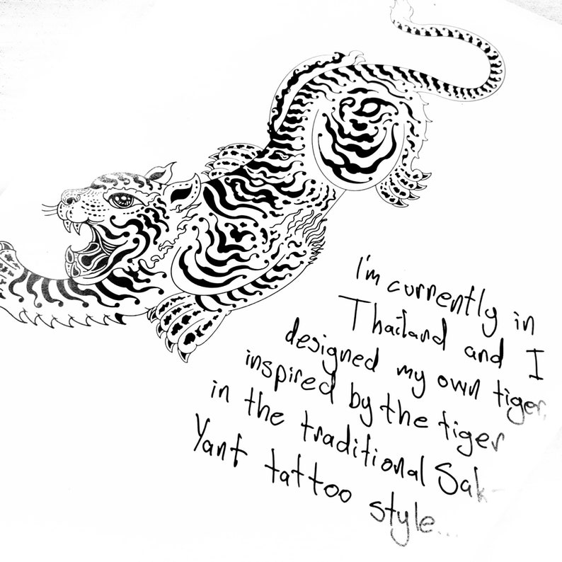Sak Yant Tiger Tattoo Tiger Tattoo Design Sak Yant Design - Etsy