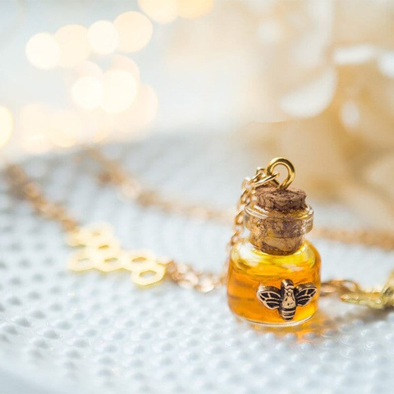 Honey Jar Pendant Jar Necklace Gold Potion Charm Bee Pure Honey