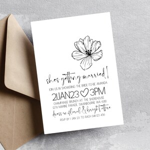 Bridal Shower Invitation Template | Hens Bachelorette Party | Black & White Floral | Digital | Customise In Canva