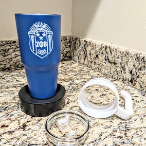 40oz Blue and White Stanley style tumbler with Zeta Phi Beta Shield