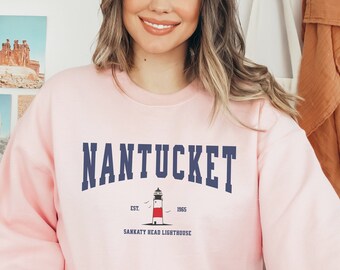 Nantucket Sweatshirt Nantucket Sankaty Lighthouse Embroidered Crewneck Sweatshirt Vintage Inspired Nantucket Summer Beach Island Sweater