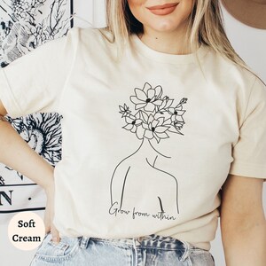 Grow From Within Fine Line Shirt Mental Health Shirt Aesthetic Clothes Indie Clothes Botanical Shirt Plant Lady Shirt Kindness Gifts